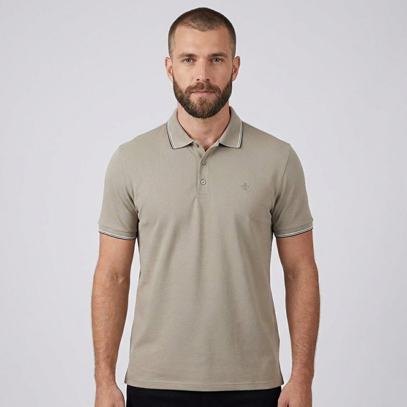Camisa Polo Dudalina Frisos Degrade Ou26 Bege Masculino