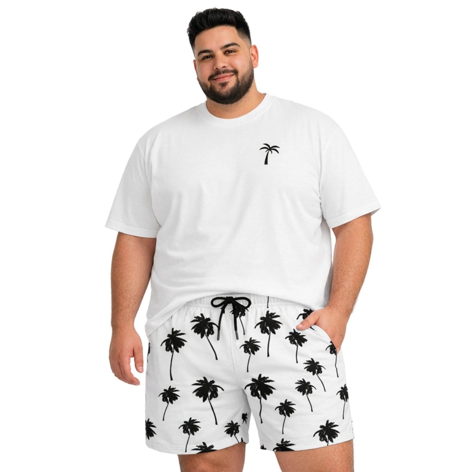 Conjunto Masculino Camiseta 100% Algodão + Short Tactel Coqueiros