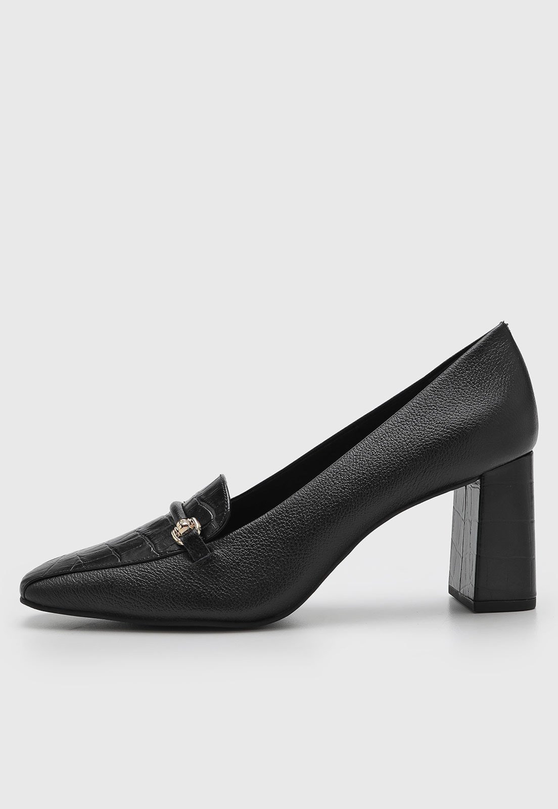 Scarpin Jorge Bischoff Couro Salto Quadrado Preto