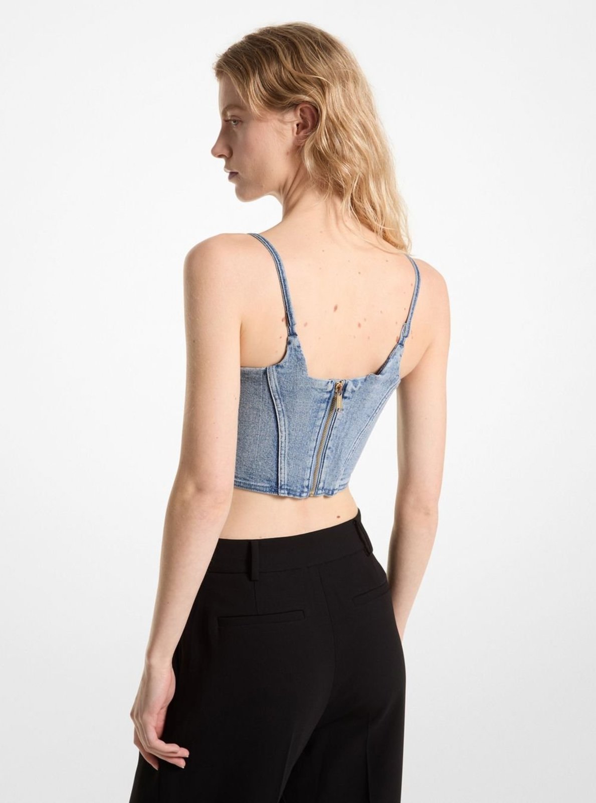 Vista 3 Blusa Cropped Jeans Mt440ofeb1918 Michael Kors azul Michael Kors azul