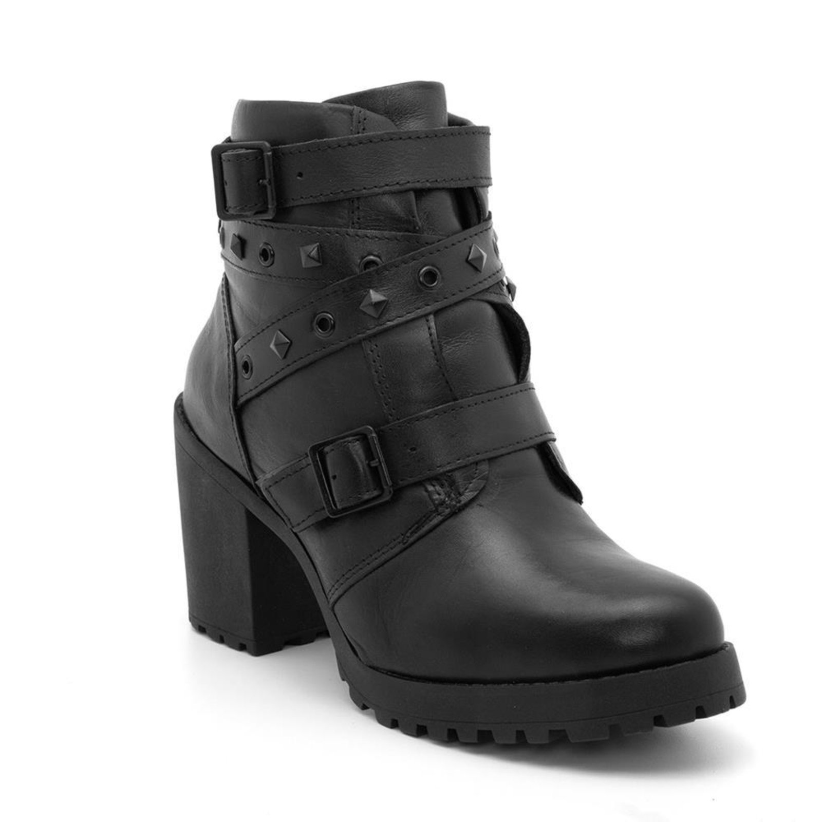 Bota Coturno Feminino Couro Fechamento Zíper Tratorada Preto 33 Preto