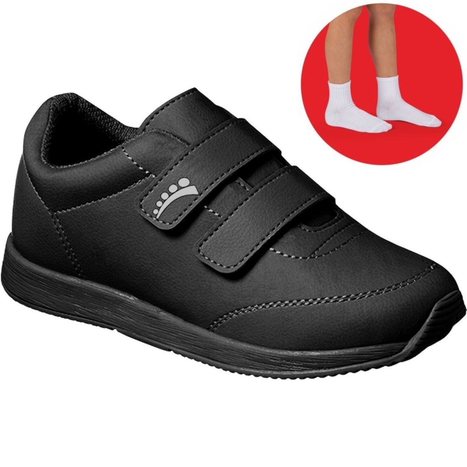 Infantil – Kit Tênis Ortopasso Jogging Menino Menina Preto com Um Par de Meia