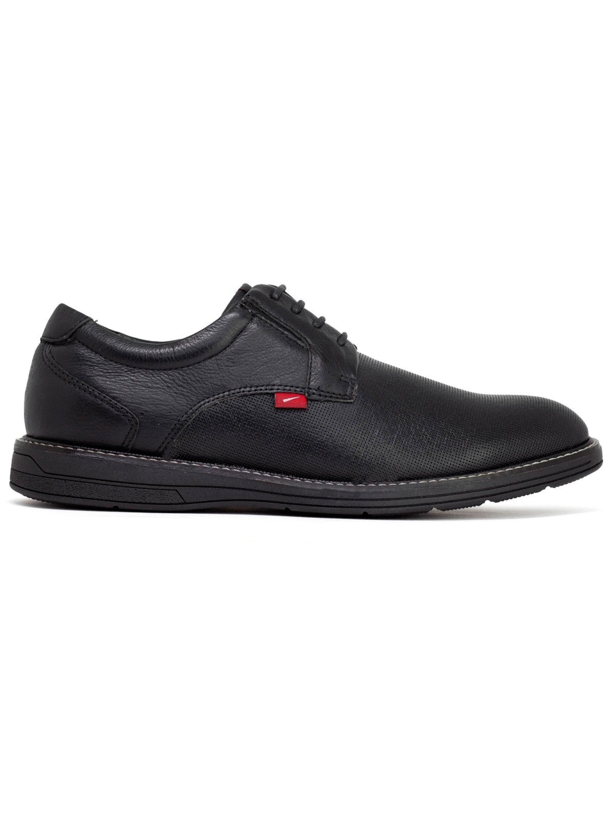 Sapato Masculino Ferracini Casual Kingston 24h Couro Cadarço Conforto Preto All Black