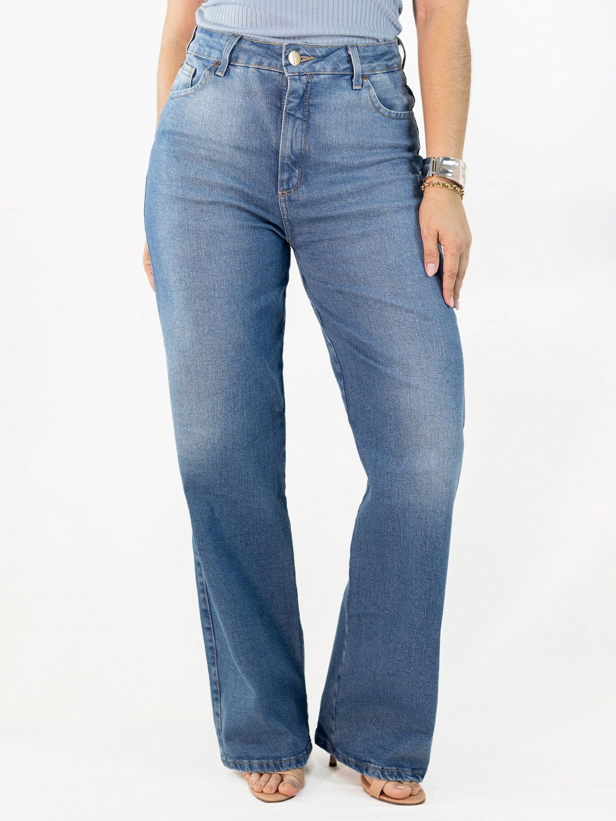 Calça Feminina Wide Leg Jeans Amaciado Cintura Alta Anticorpus