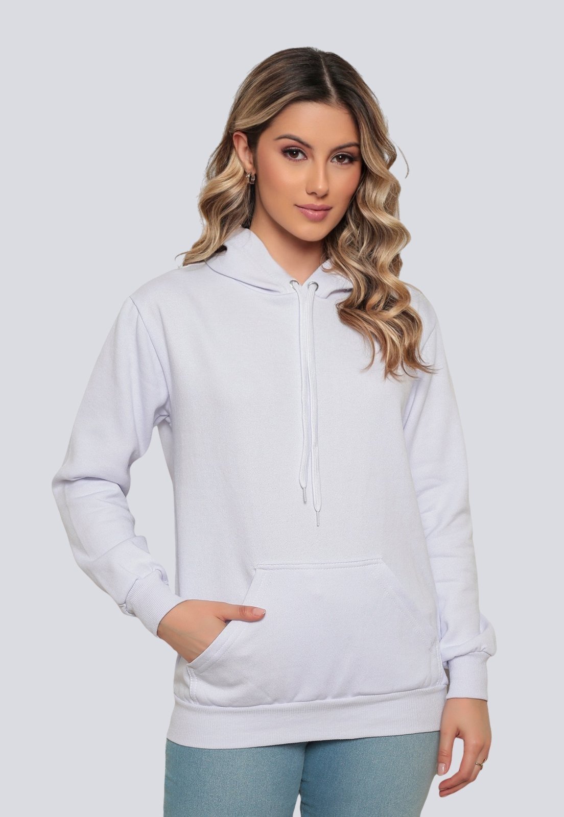 Vista 2 Moletom Liso Feminino Flanelado Blusa de Frio Canguru Lucas Lunny marrom Lucas Lunny marrom