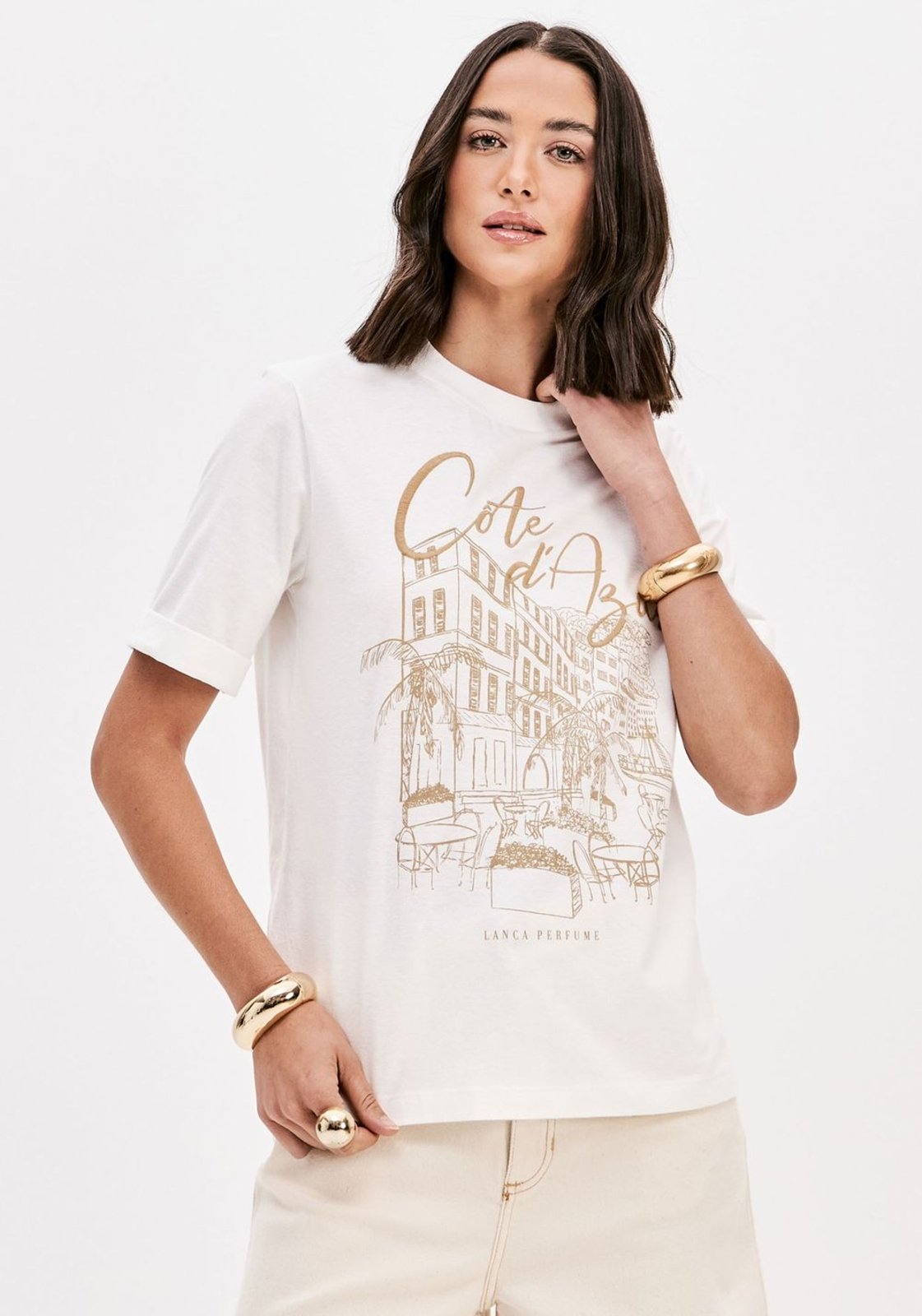 Vista 2 T-shirt Manga Curta Com Estampa Lança Perfume branco Lança Perfume branco