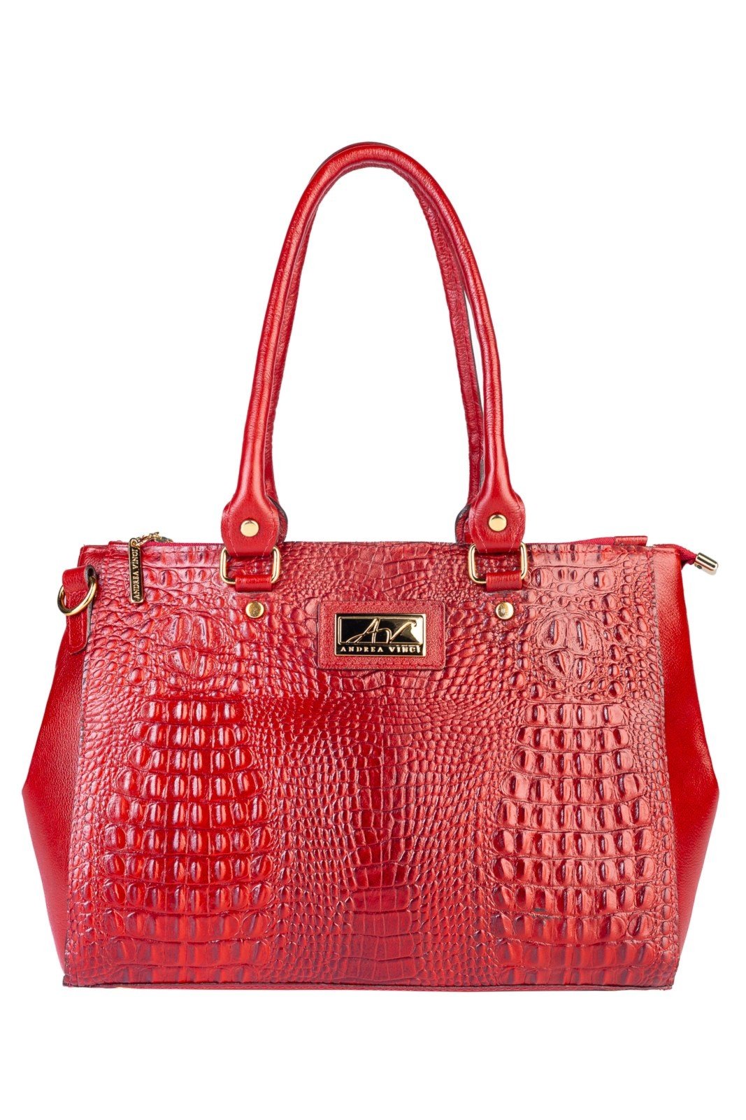 Vista 2 Bolsa de couro croco grande com divisórias Toffee Andrea Vinci caramelo Andrea Vinci caramelo