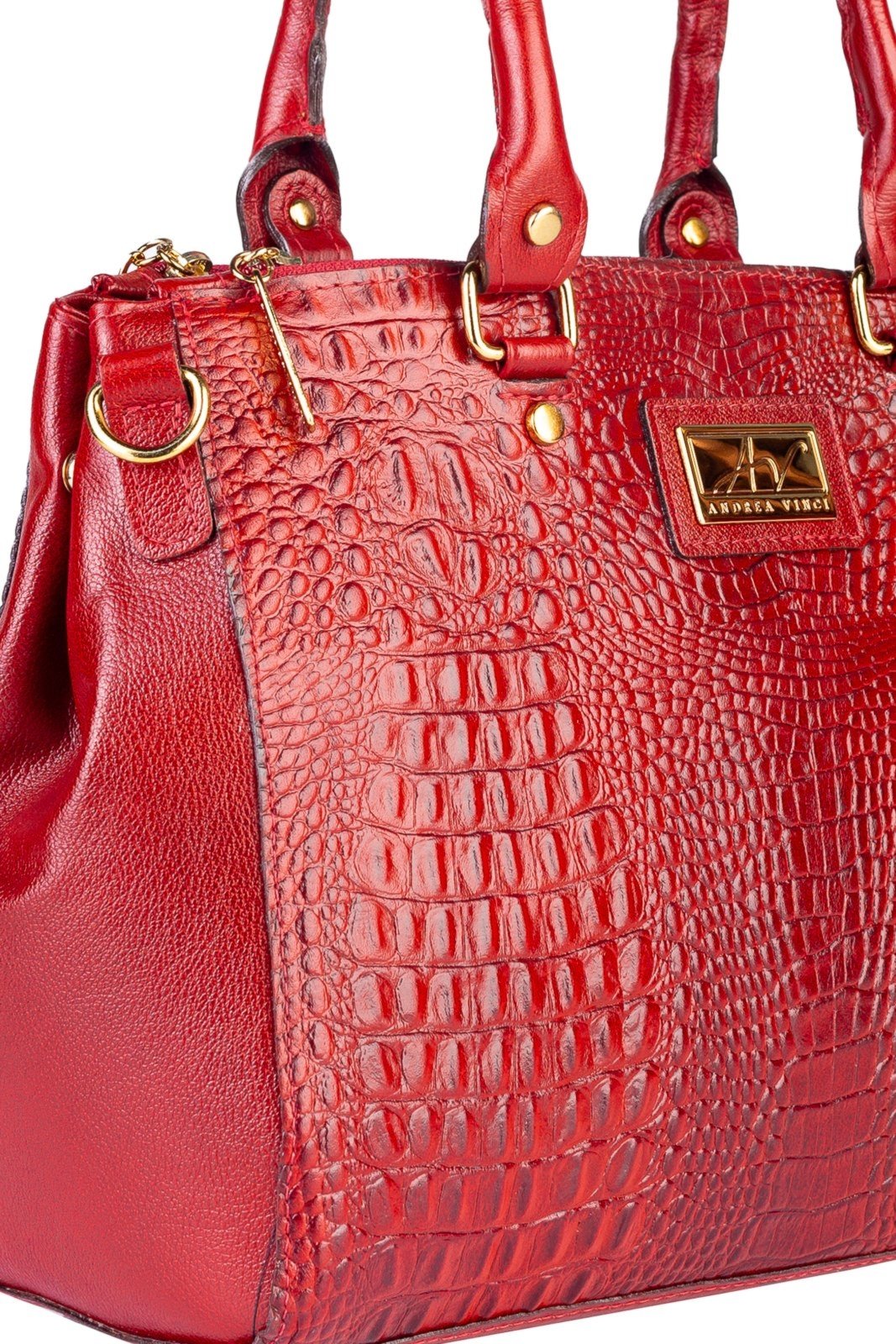 Vista 3 Bolsa de couro croco grande com divisórias Toffee Andrea Vinci caramelo Andrea Vinci caramelo