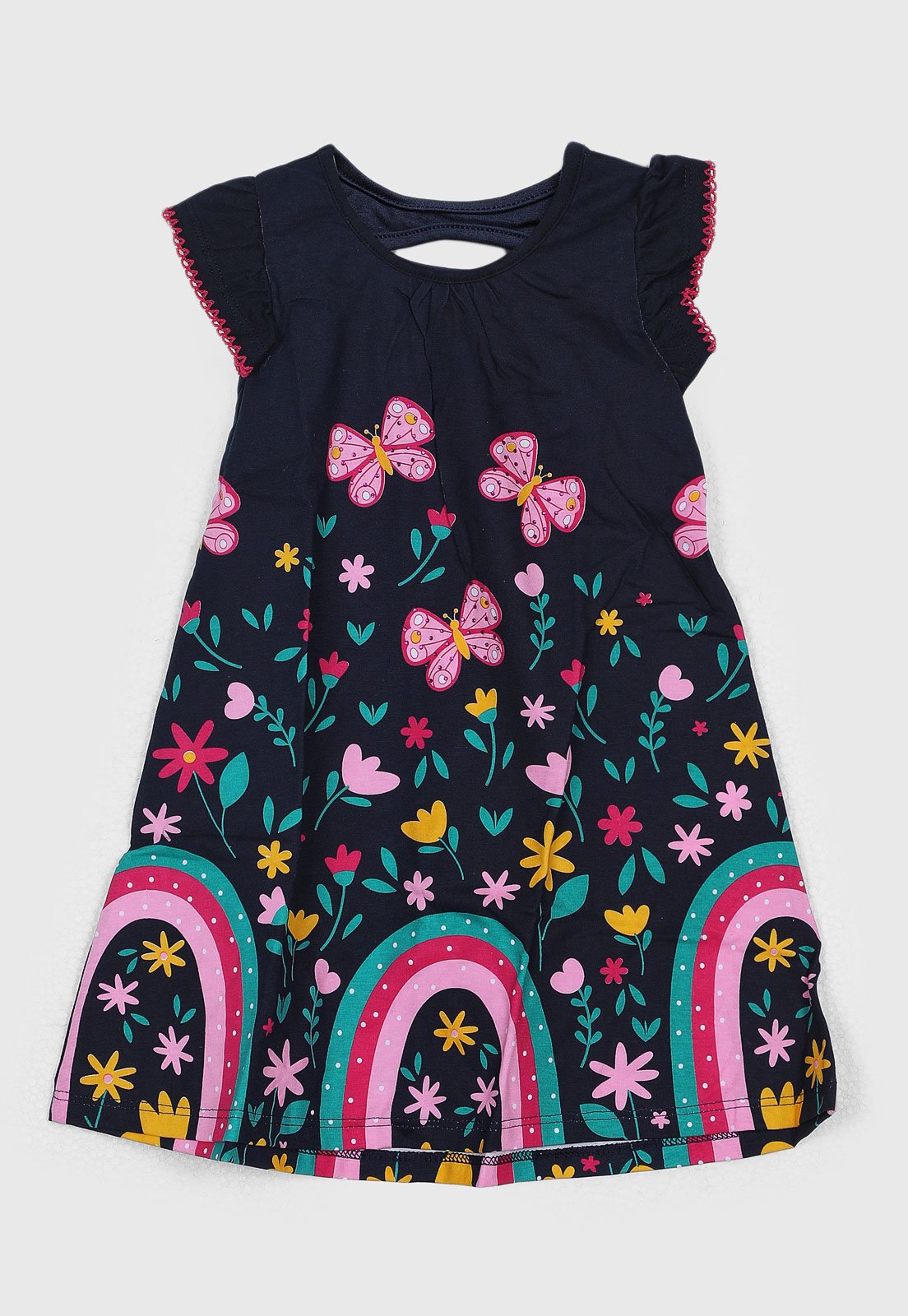 Vestido Kyly Estampado Borboletas Azul Marinho