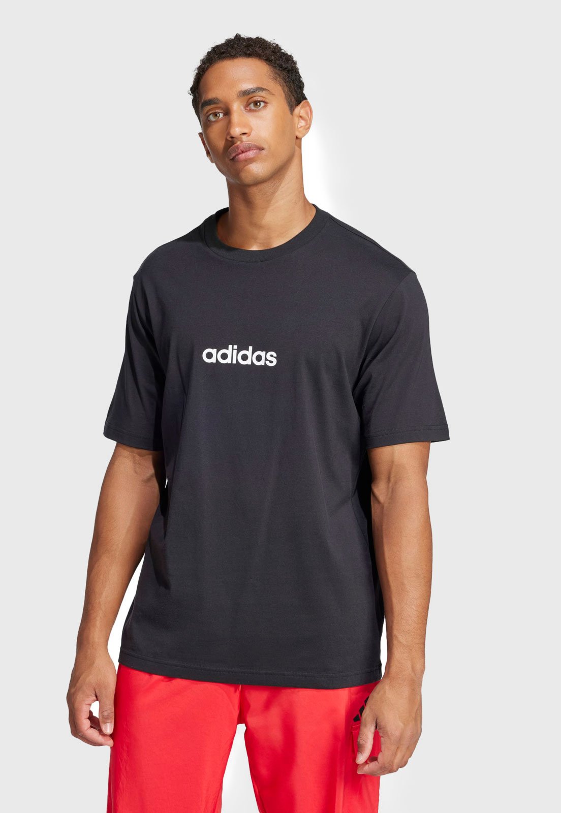 Vista 2 Camiseta Masculina Adidas Sportswear Logo Linear Preta preto adidas Sportswear preto