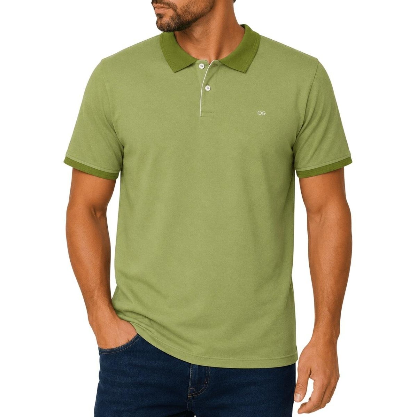 Camisa Polo Casual Masculina Ogochi 007484025 Verde