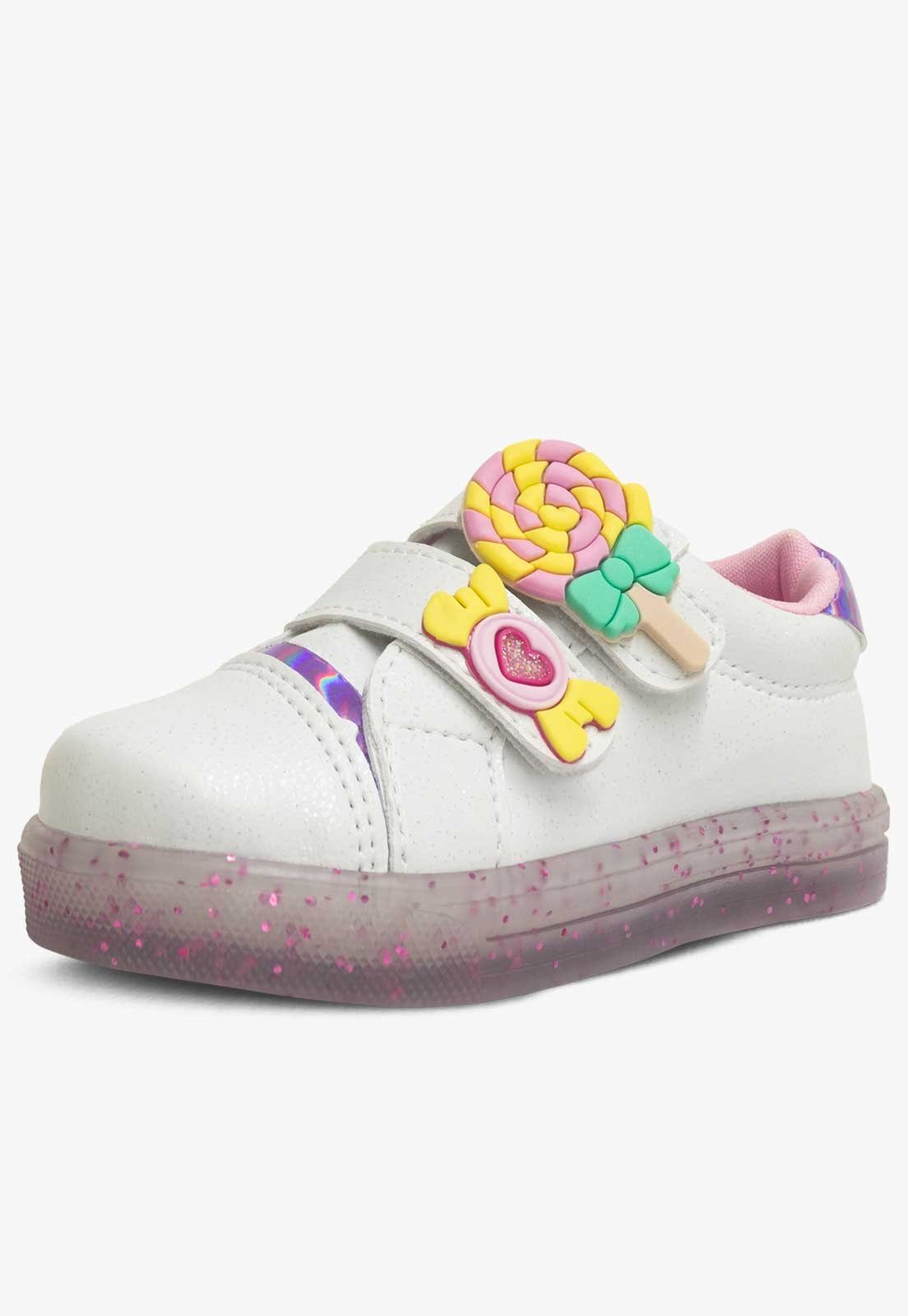 Infantil - Tênis Pópidi Menina Calce Fácil Branco Glitter
