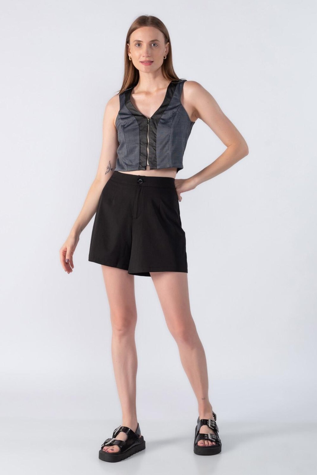 Cropped Lamis estampado detalhe p.u Preto