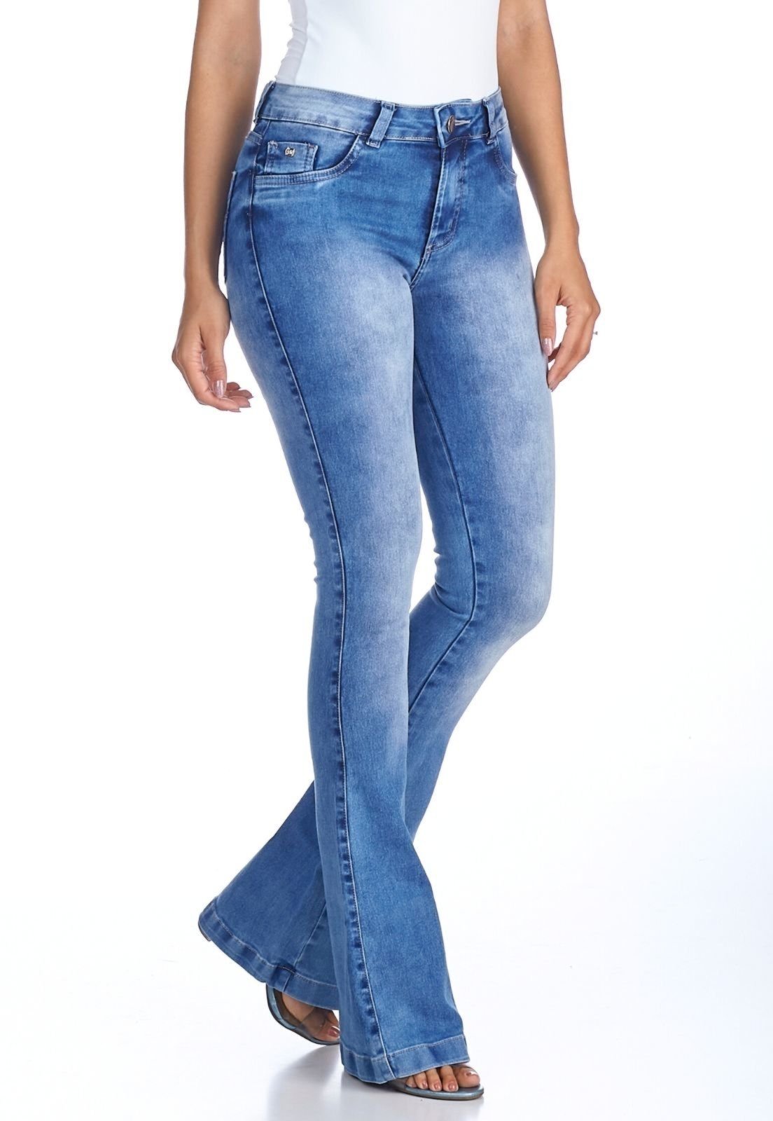 Calça Jeans HNO Jeans Flare Azul Claro Celeste