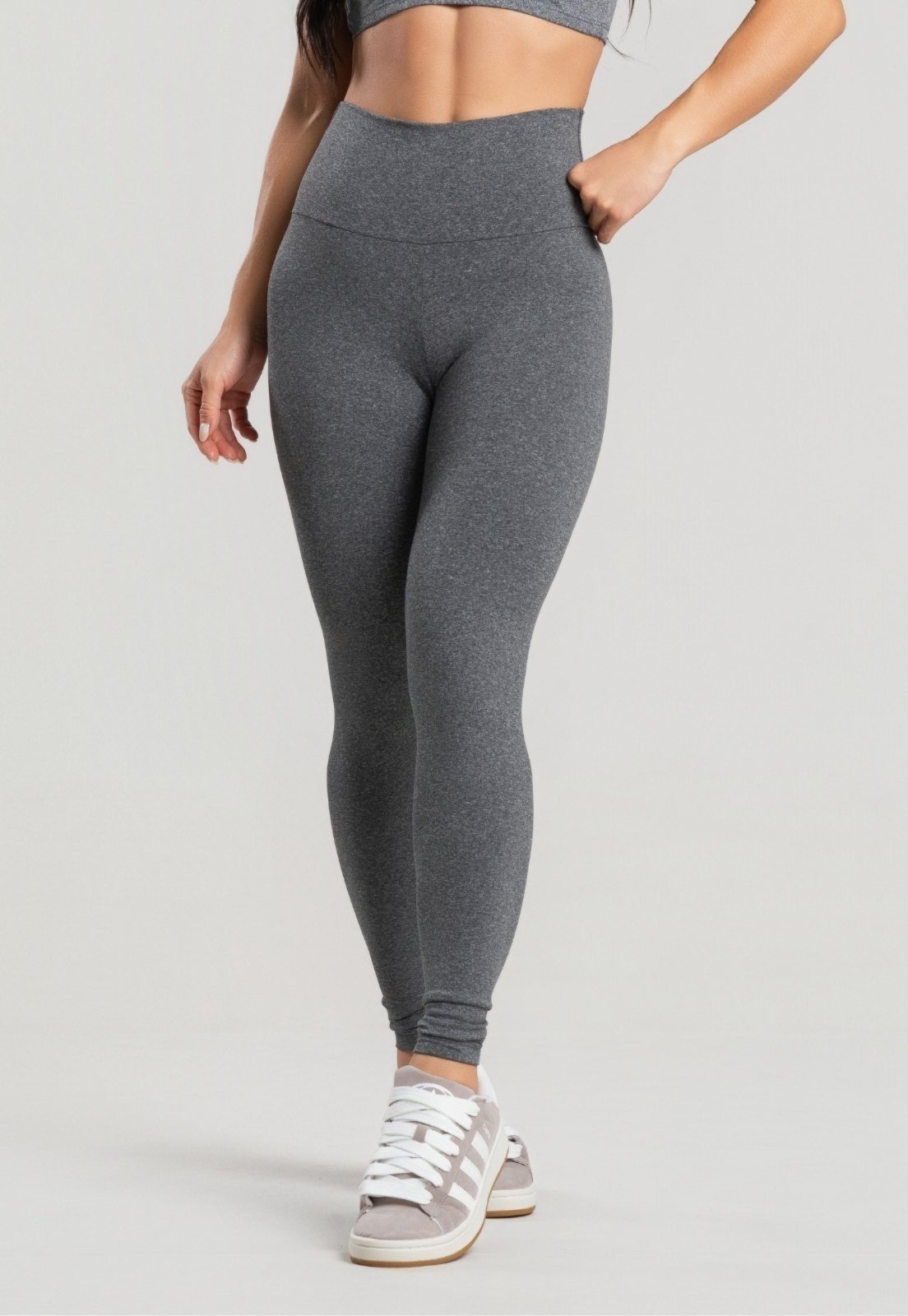 Calça Legging Serra e Mar Modas Peluciada Suplex Cós Alto Lisa Cinza