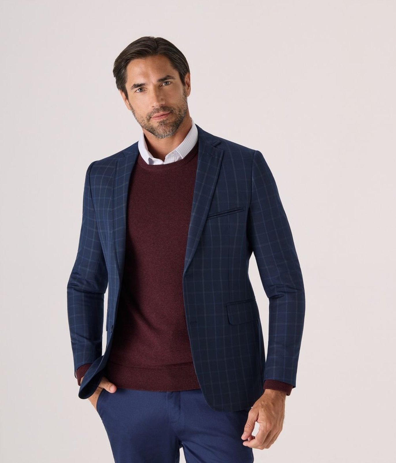 Blazer Makenji Xadrez Com Dois Botoes Masculino Azul Marinho