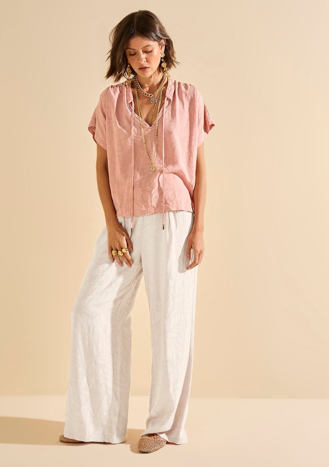 Calça Morena Rosa Wide Alta Off Off-white