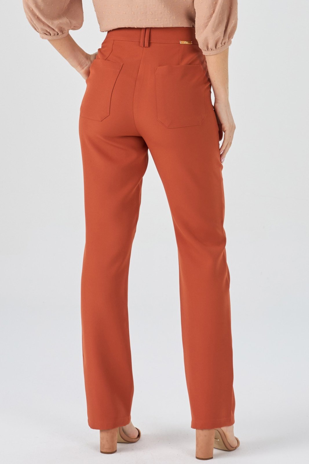 Vista 2 Calça PKS Alfaiataria Reta Terracota laranja PKS laranja