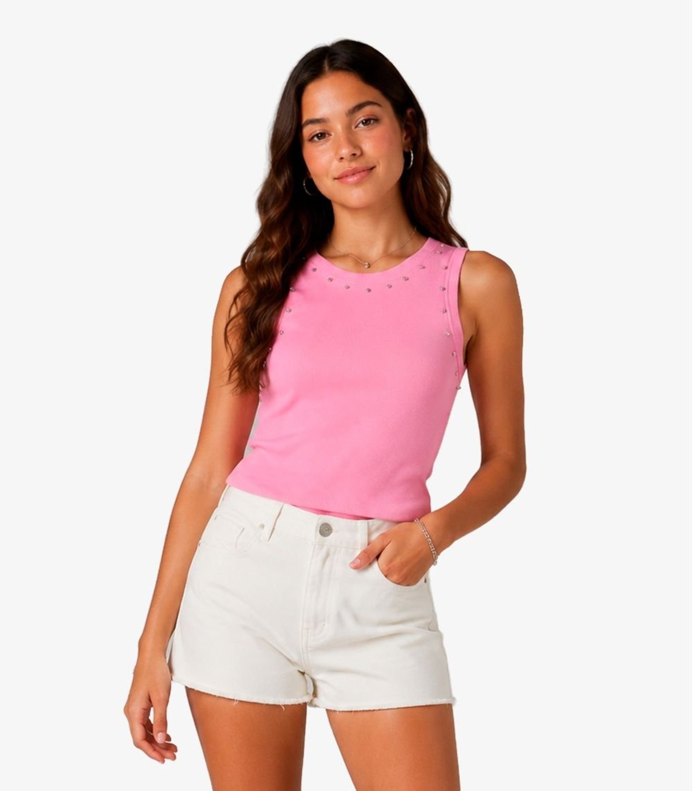 Infantil - Regata Feminina Com Strass Minty Rosa
