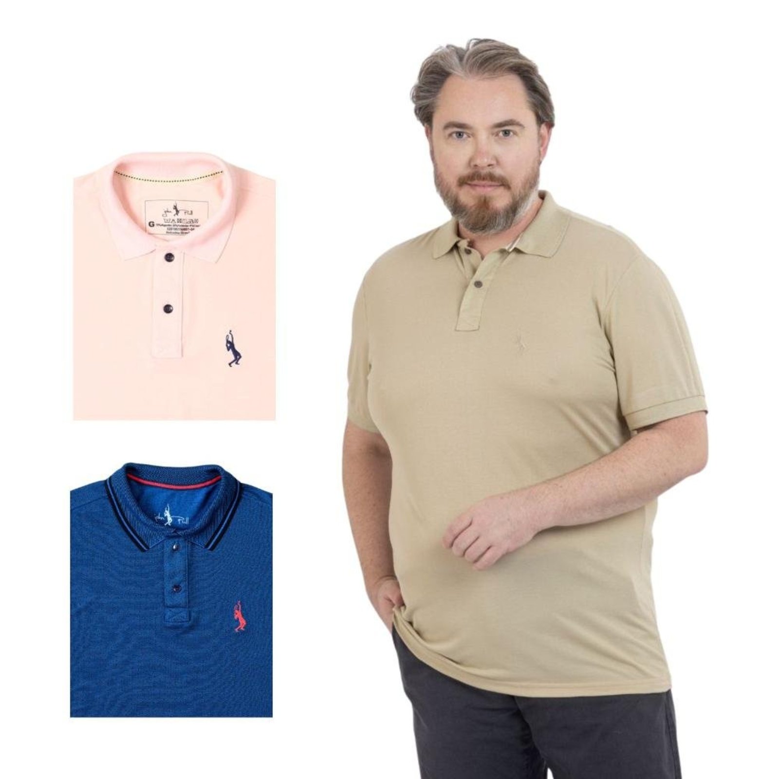 Kit 3 Camisa Polo Masculina Plus Size Piquet Algodão Leve