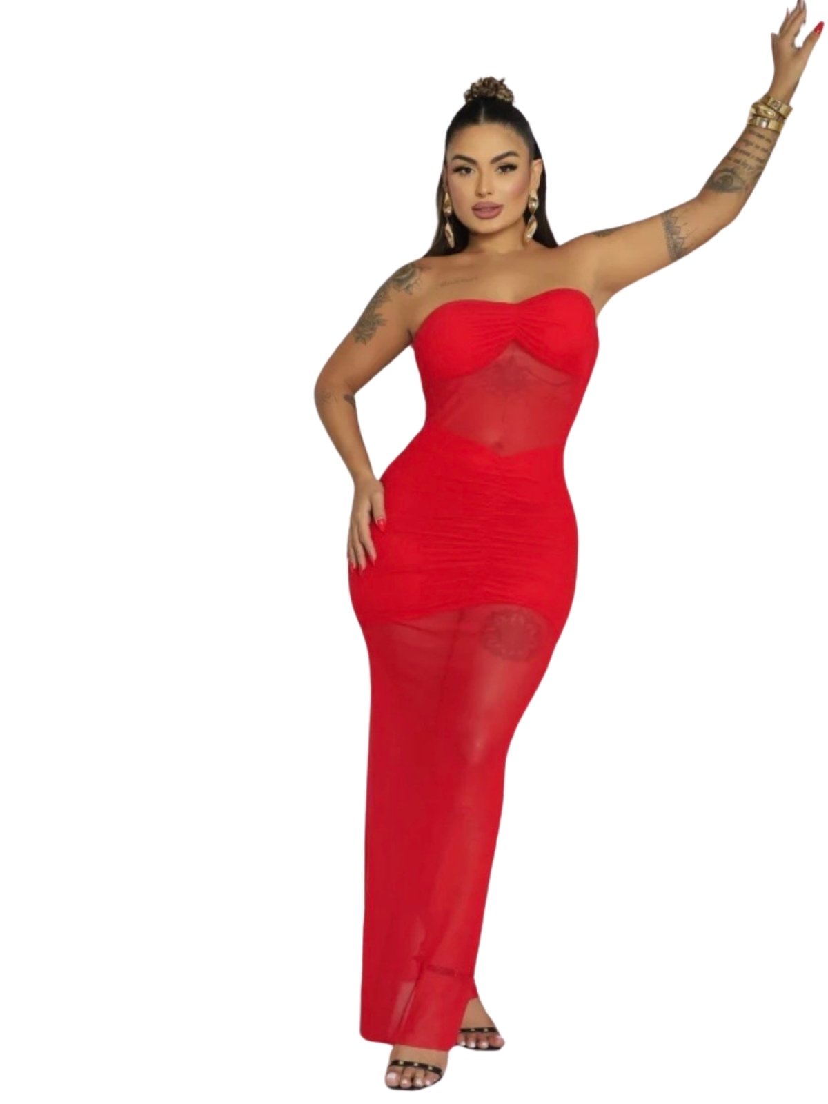 Vestido Summer Body Festa Longo Transparente Sensual Tomara Que Caia Vermelho