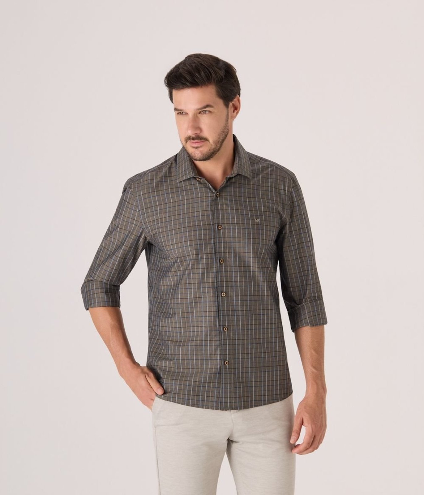 Camisa Makenji Casual Xadrez Masculina Marrom