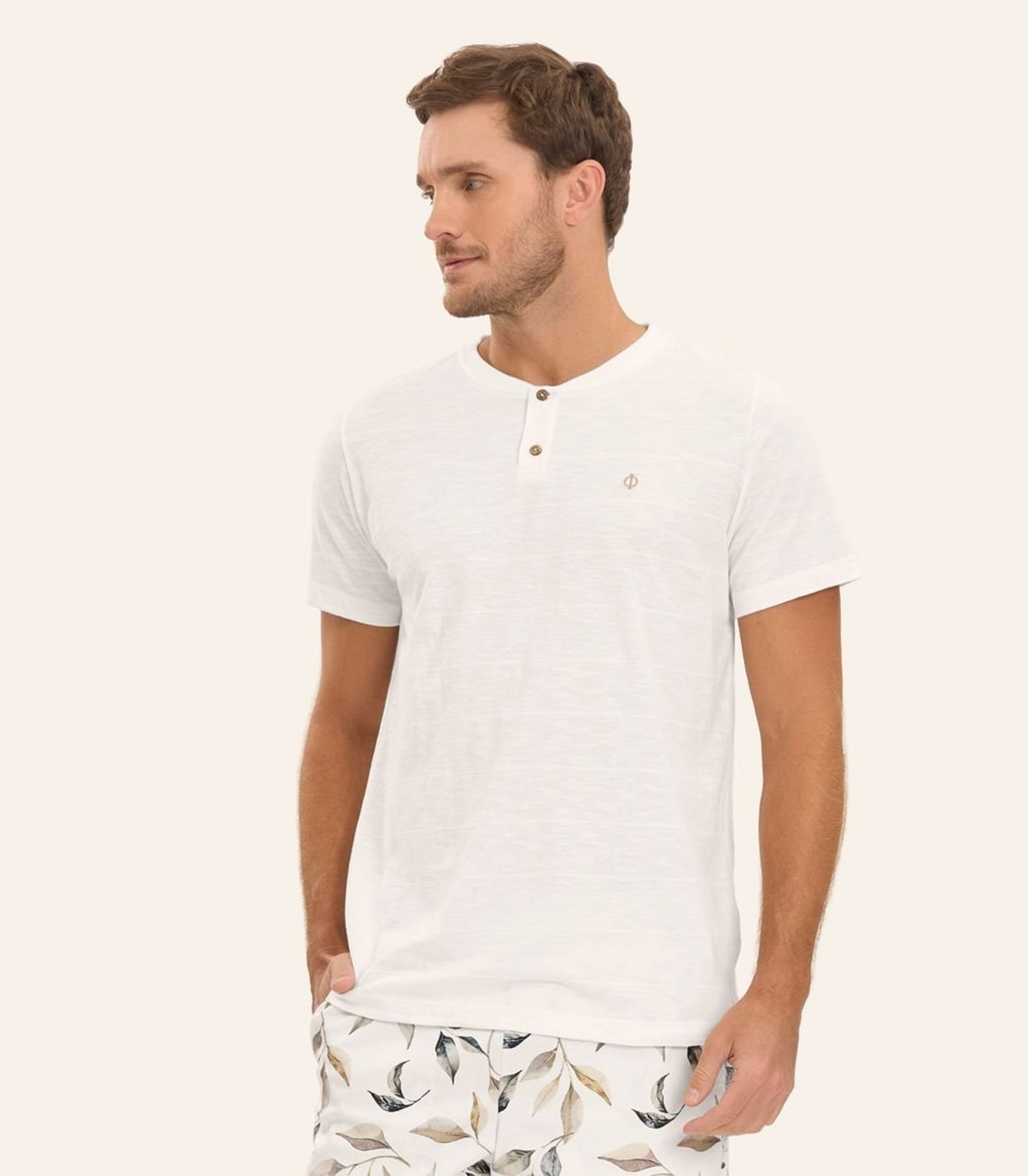 Camiseta Meia Malha Flamê Masculina Diametro Bege