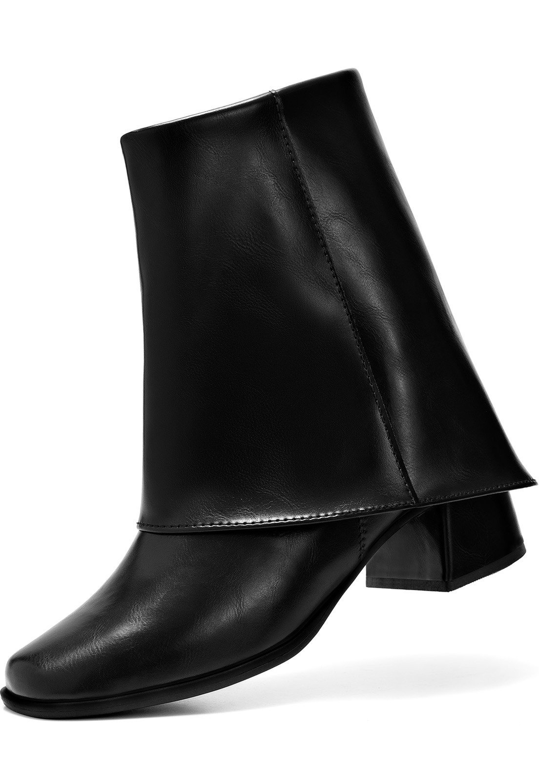 Bota Feminina Capa Lumiss Cano Curto Salto Bloco Baixo Bico Quadrado Preto