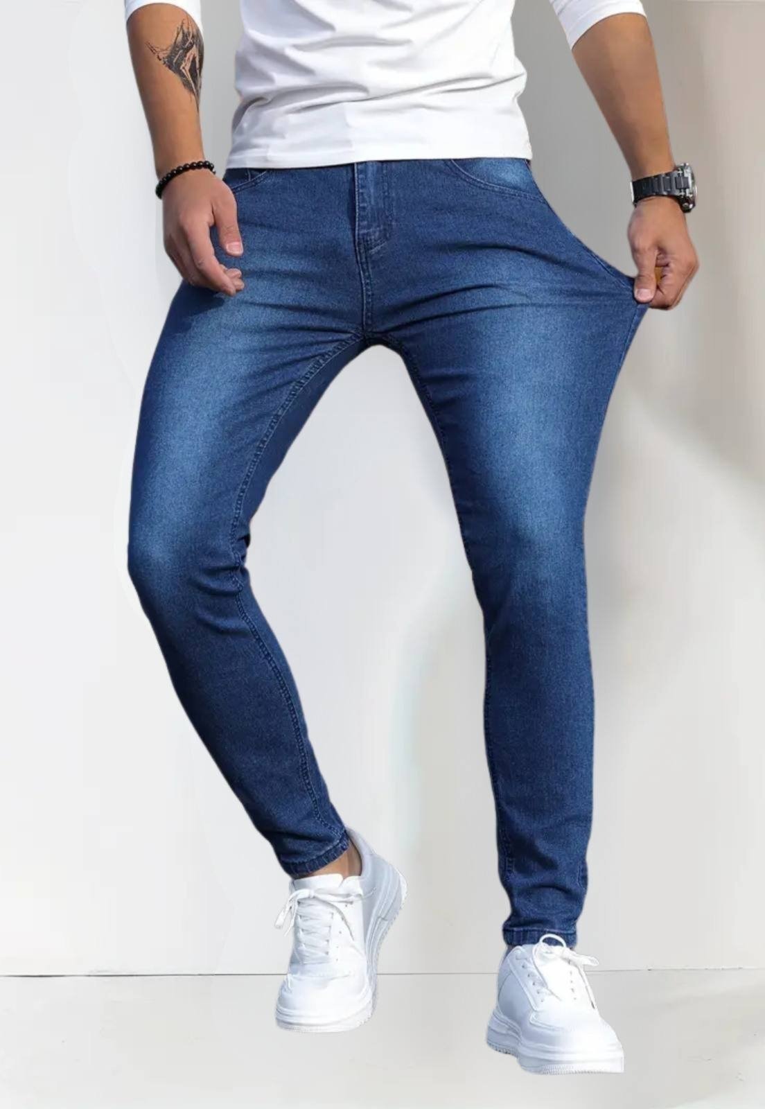 Calça Jeans Masculina SK Jeans Com Elastano Confortável Lavagem Escura Amaciada