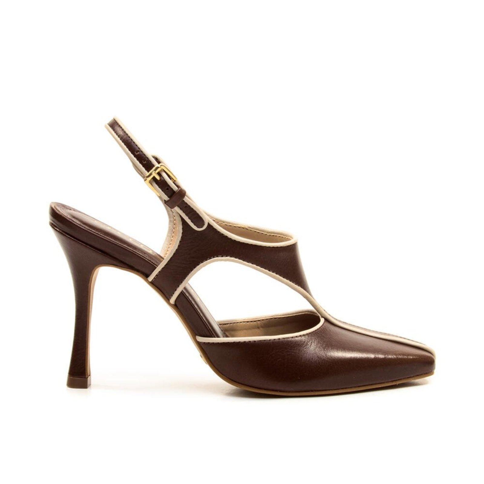 Slingback Couro Marrom Cano Médio Cecconello 2962007-1