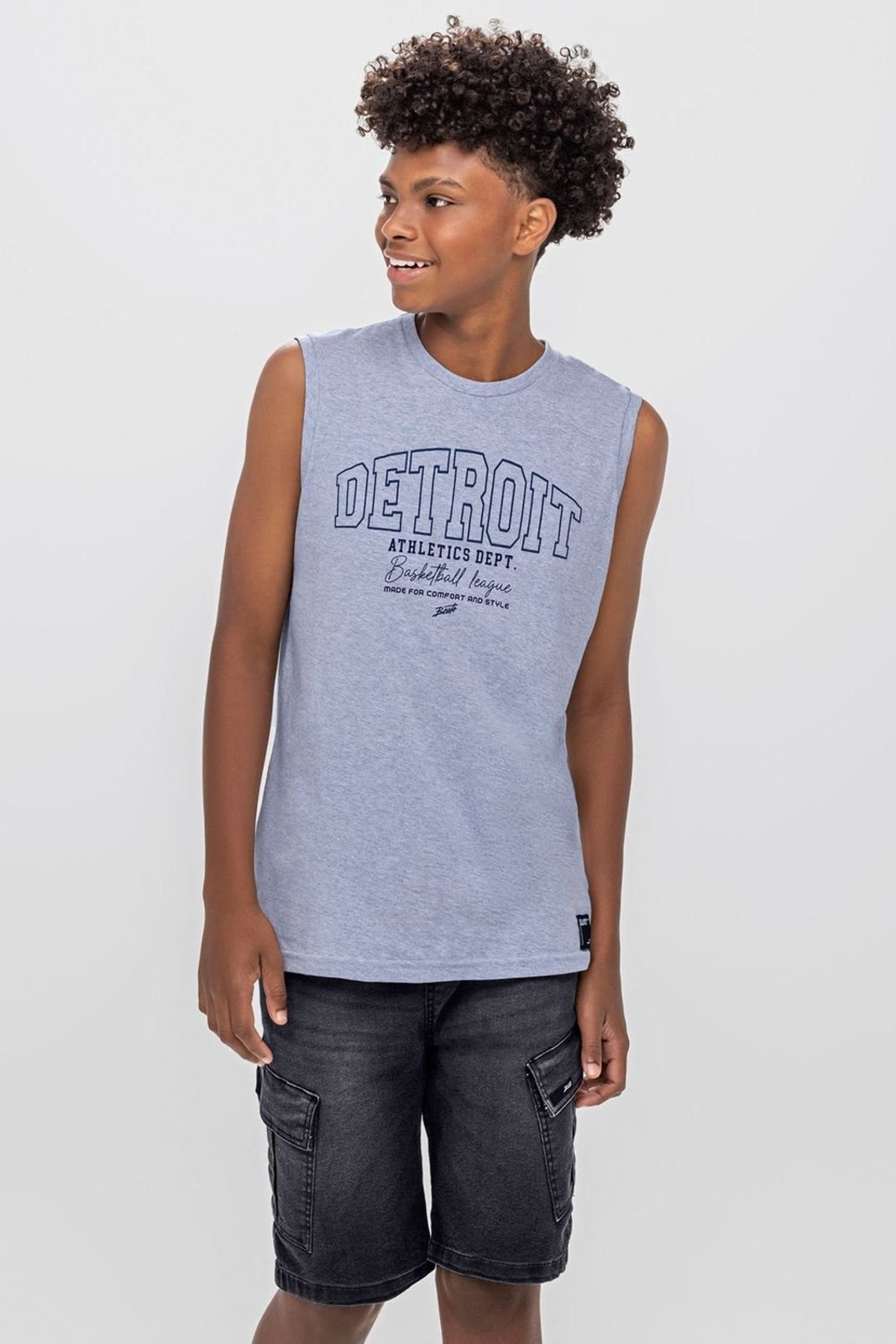 Infantil - Bermuda Cargo Juvenil Menino Jeans Beats Preto