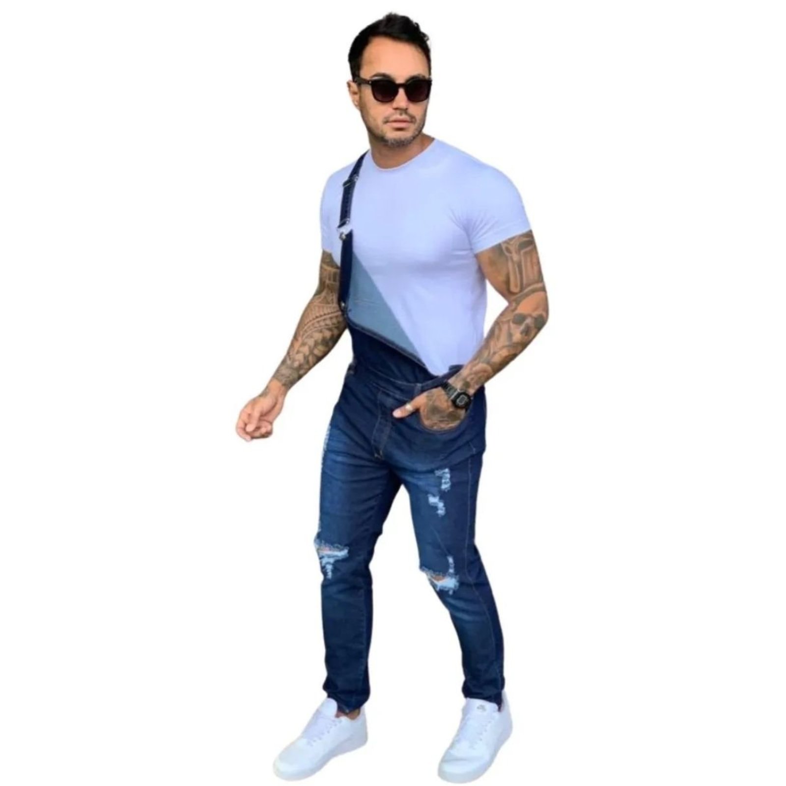 Macacão Masculino Alleppo Jeans Medelin Rasgado