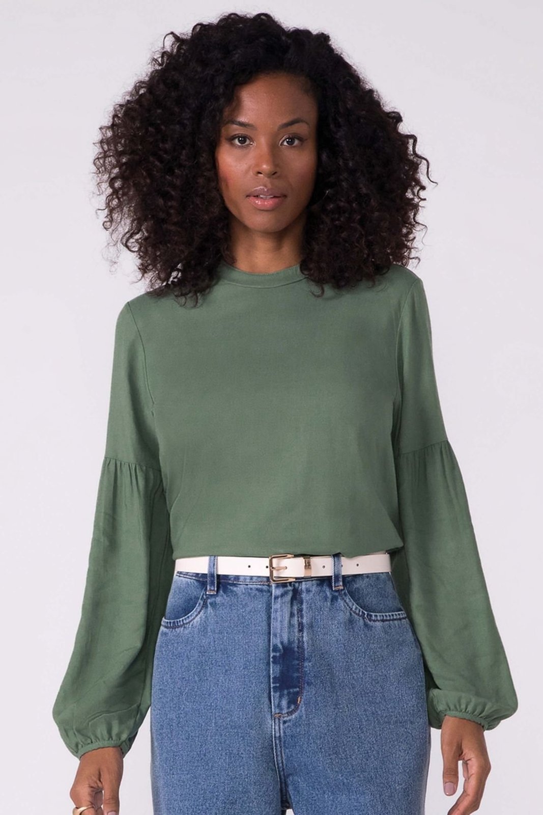 Blusa Feminina Manga Longa Bufante Marialícia Verde