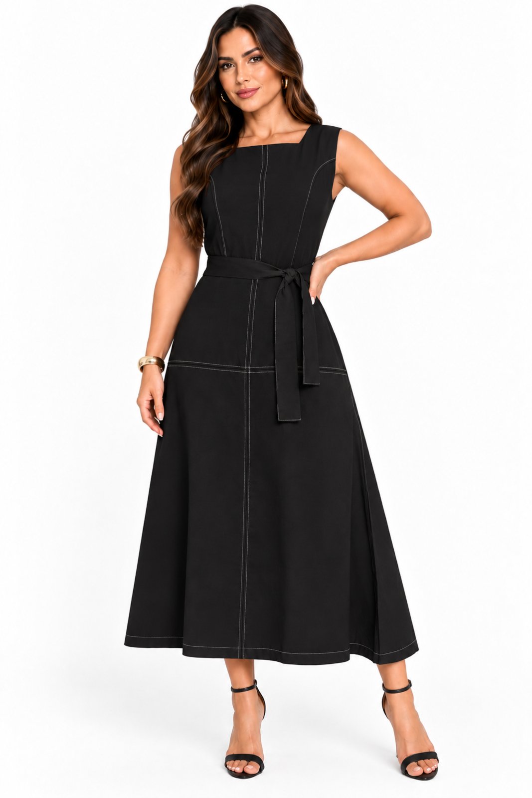 Vestido Midi D Bell Outlet Fashion Cinto Faixa Preto