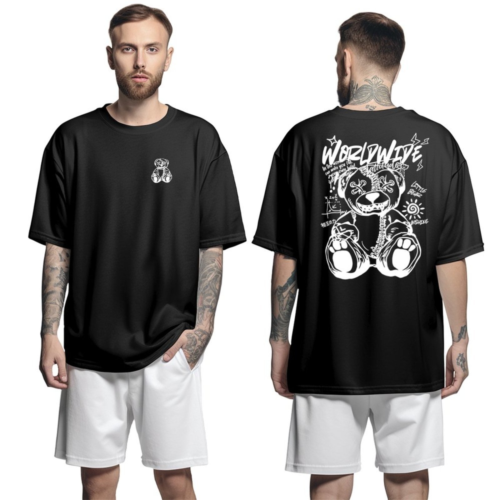 Camiseta Oversized Streetwear Genuine Grit Masculina Larga 100% Algodão 30.1 World Wide – Preto – P