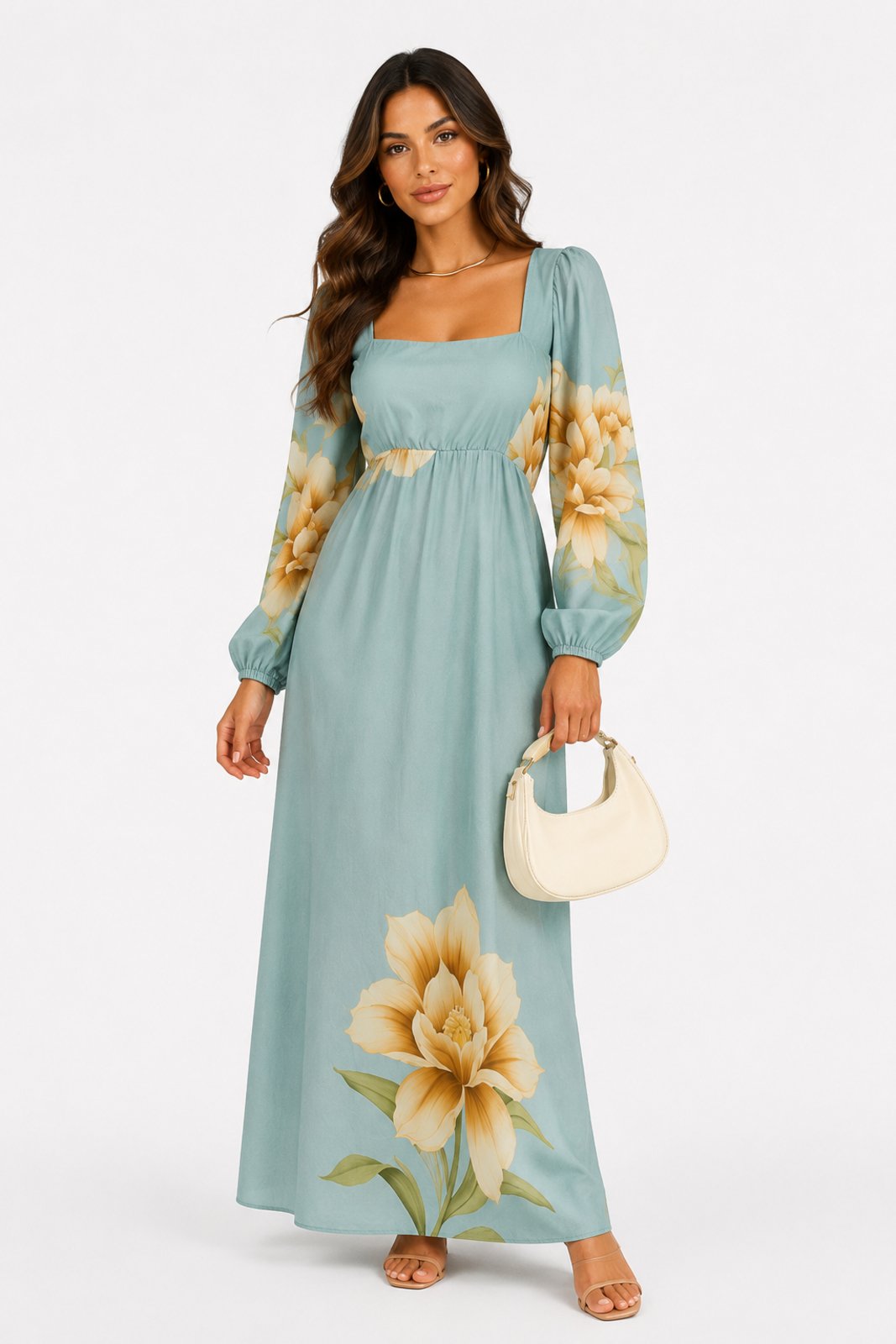 Vestido Longo D Bell Outlet Fashion Floral Azul