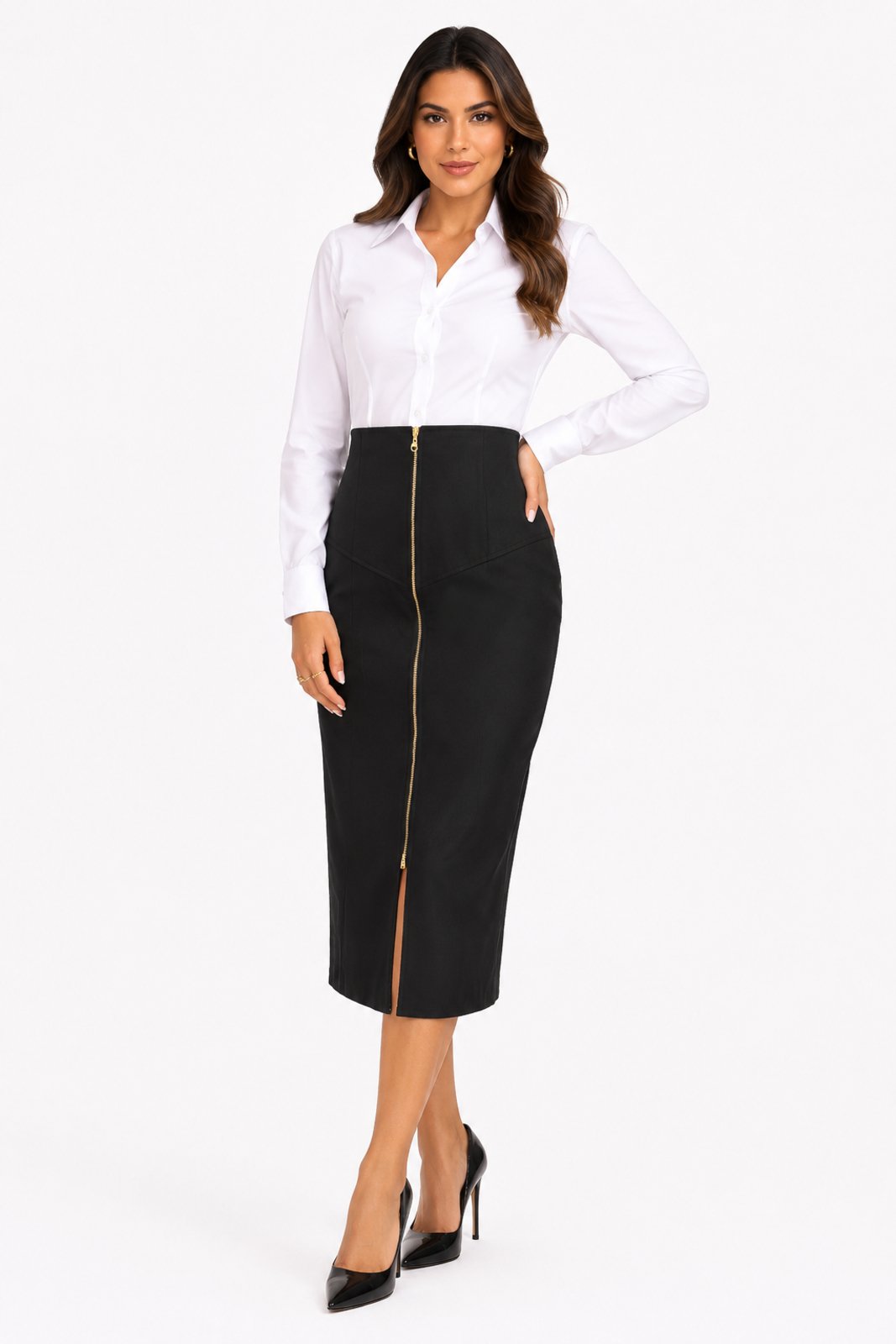 Saia Lápis Midi D Bell Outlet Fashion Com Zíper Preto