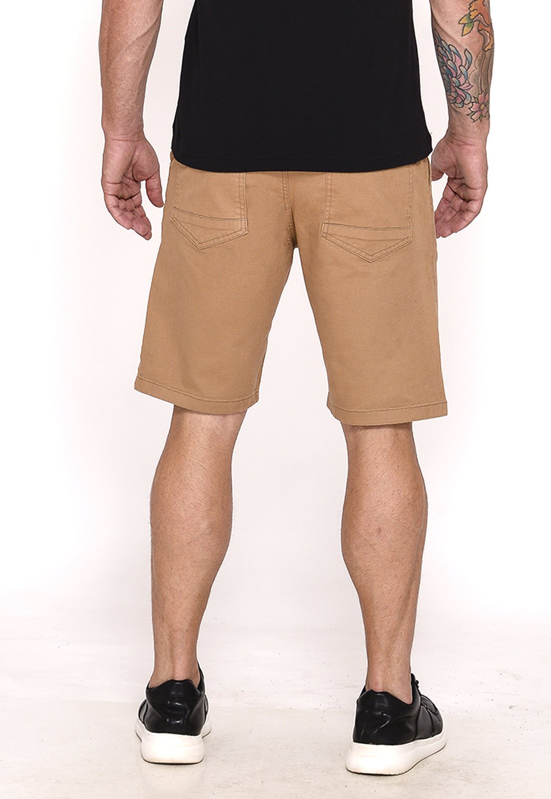 Vista 3 Bermuda Masculina Sarja Cós Elástico Casual Confortável Estilo Urbano Caqui Macaw amarelo caqui Macaw amarelo caqui