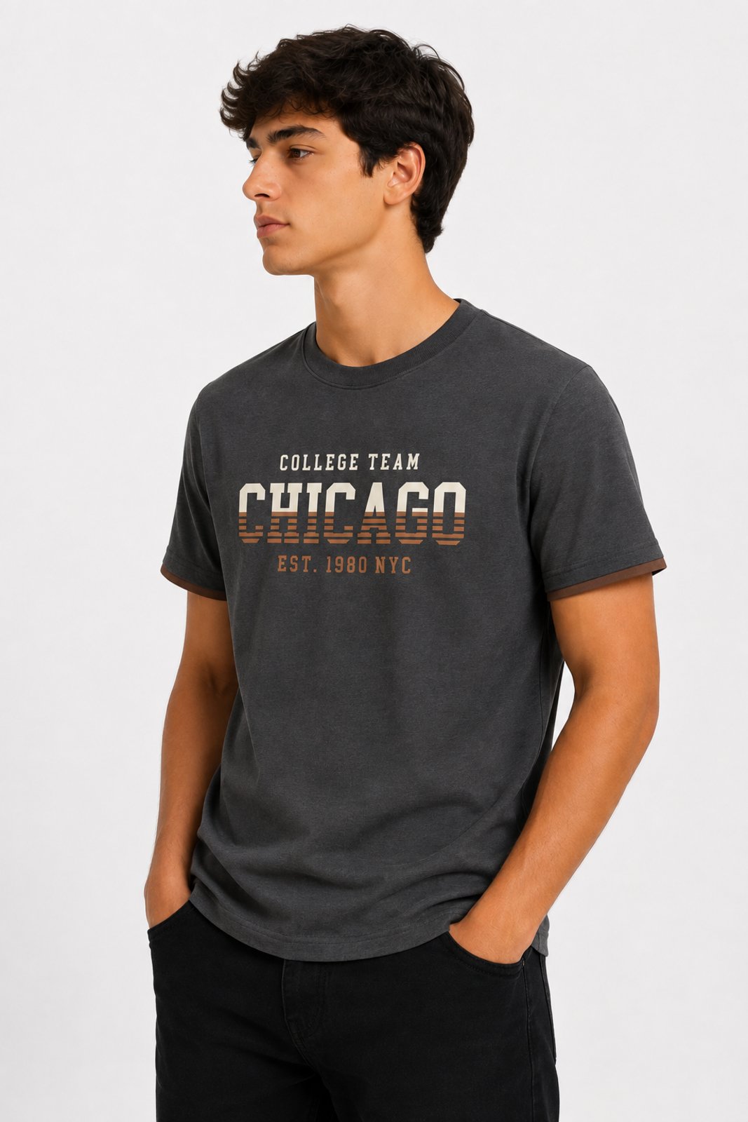 Infantil - Camiseta Juvenil Masculina D Bell Outlet Fashion Chicago Grafite