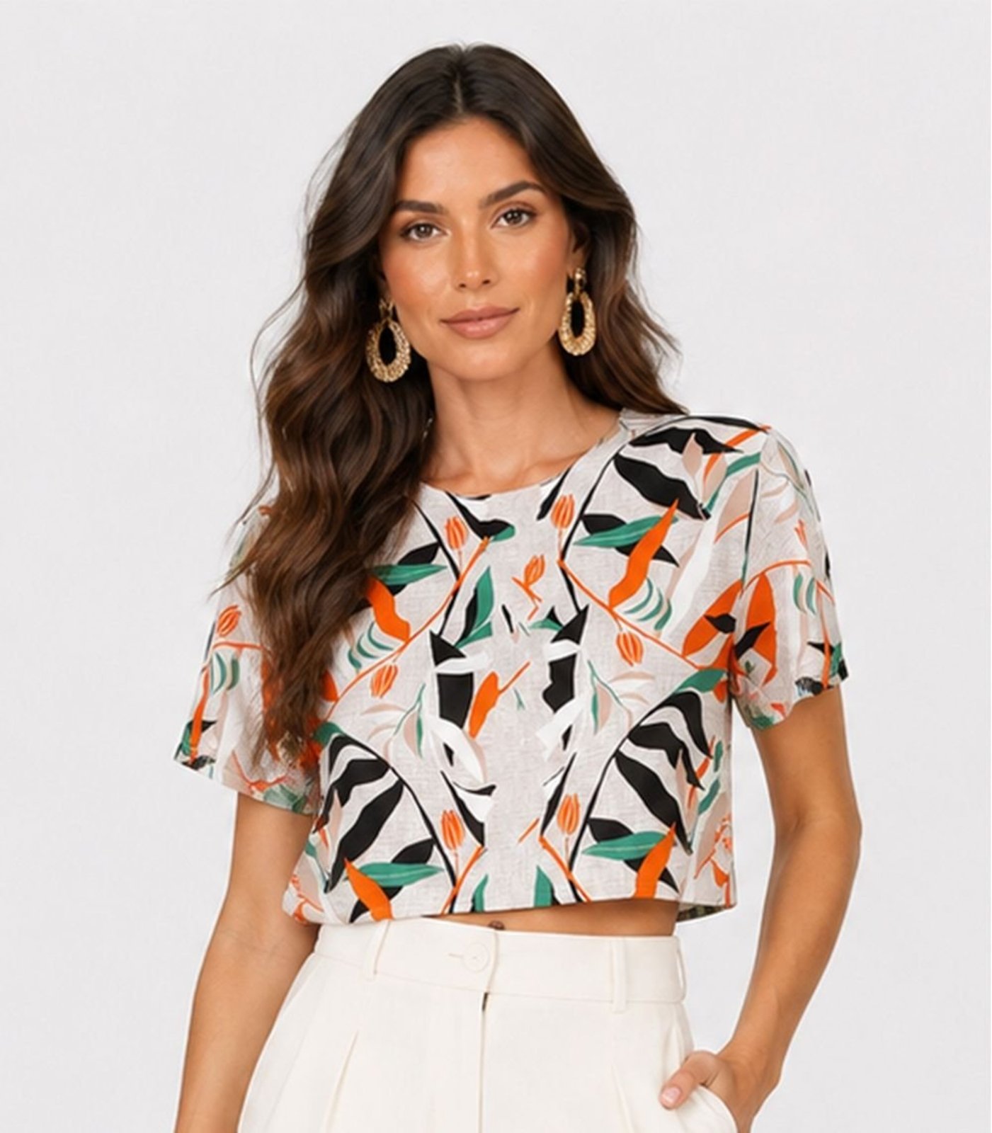 Blusa Feminina Estampada Infinita Cor Laranja