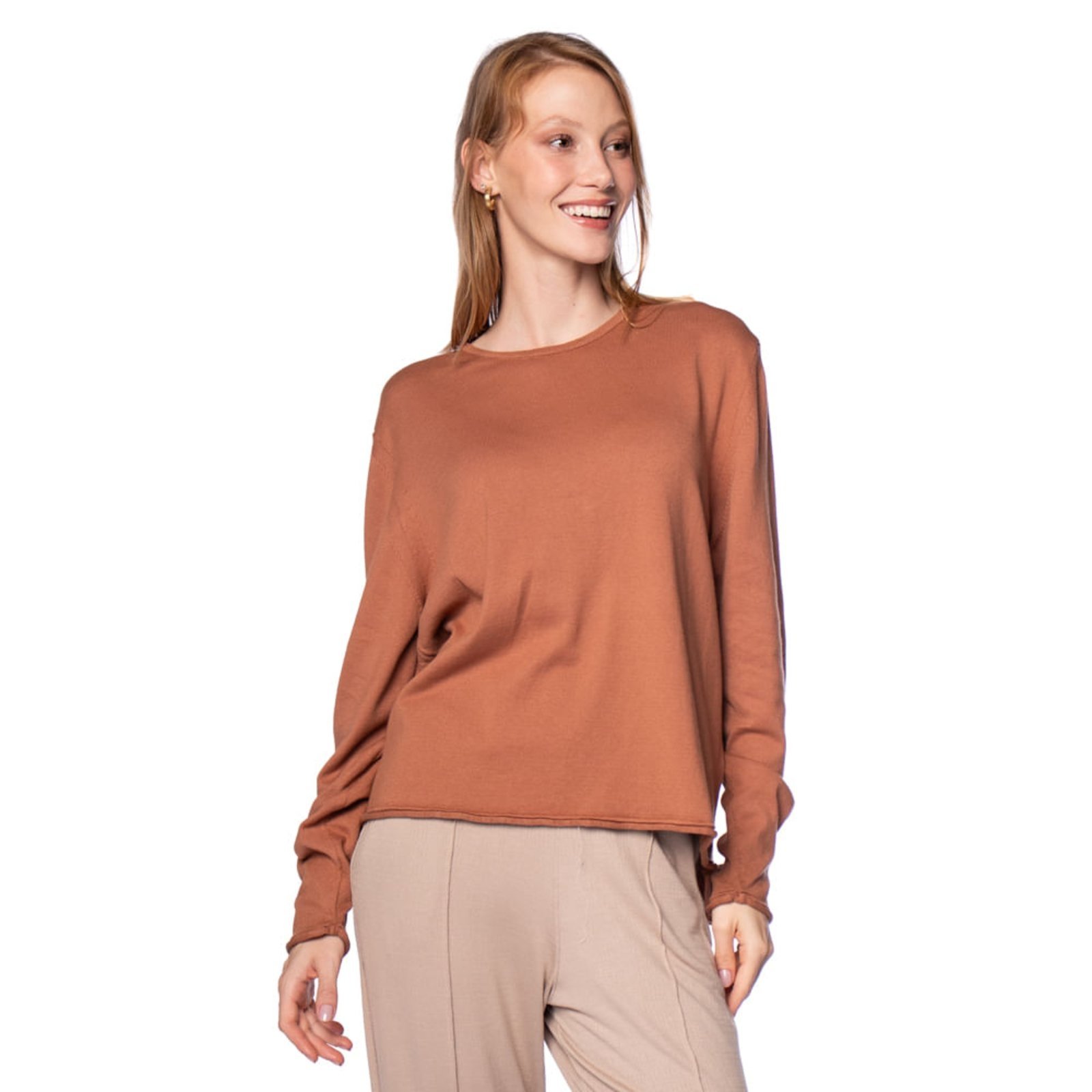 Blusa Feminina Biamar Mullet Algodão Marrom