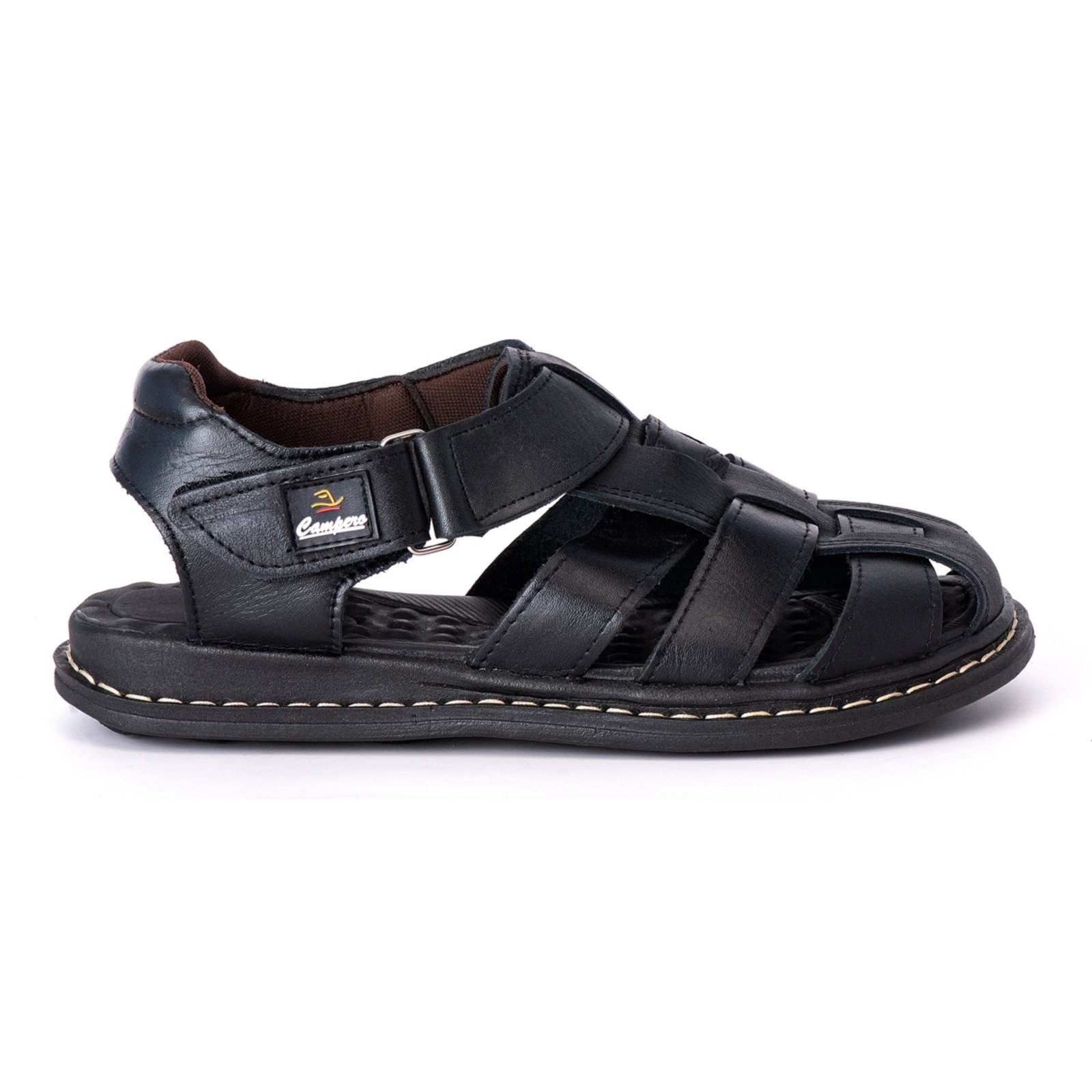 Sandalia Couro Campero Casual Conforto Fivela Preto