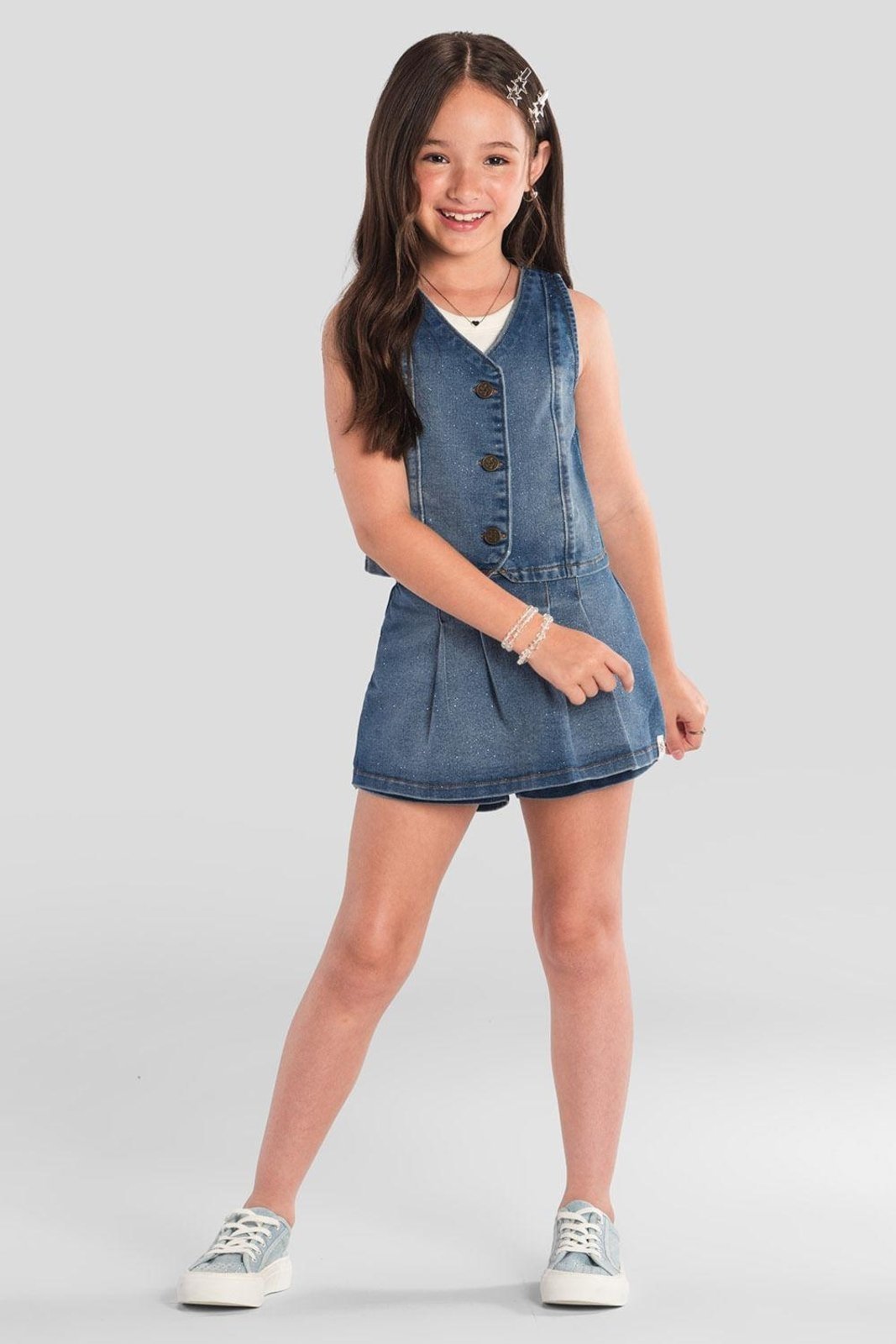 Infantil – Colete menina em jeans Brandili Azul