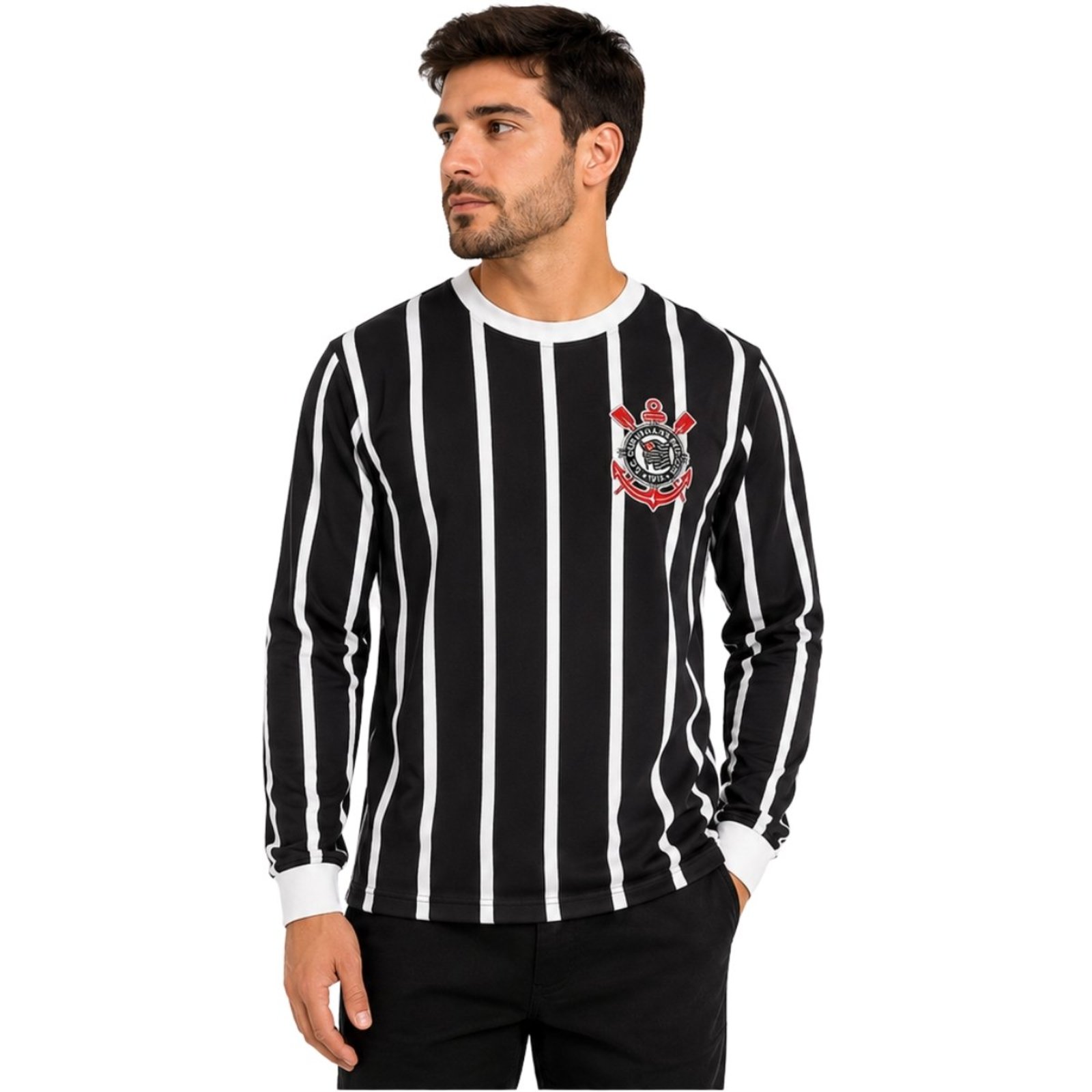 Camiseta Manga Longa Corinthians Retrô Democracia Preto