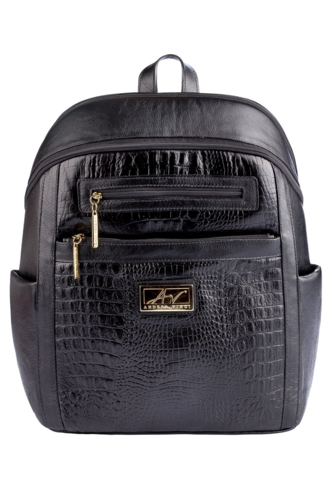 Mochila Andrea Vinci Grande De Couro Croco Marcela – Preto