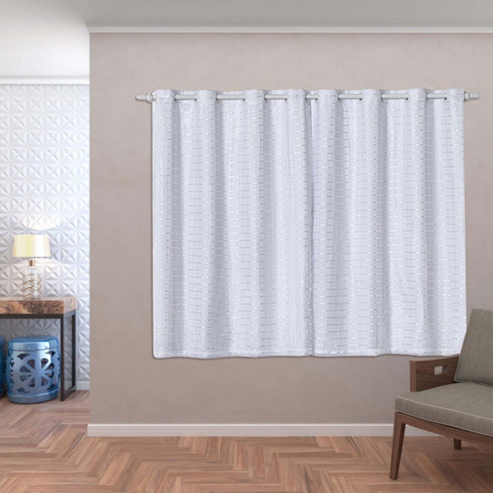 Cortina Daily Varão 1,5M Blackout PVC Com Voil Xadrez 2,00mx1,40m Sala Quarto Branco
