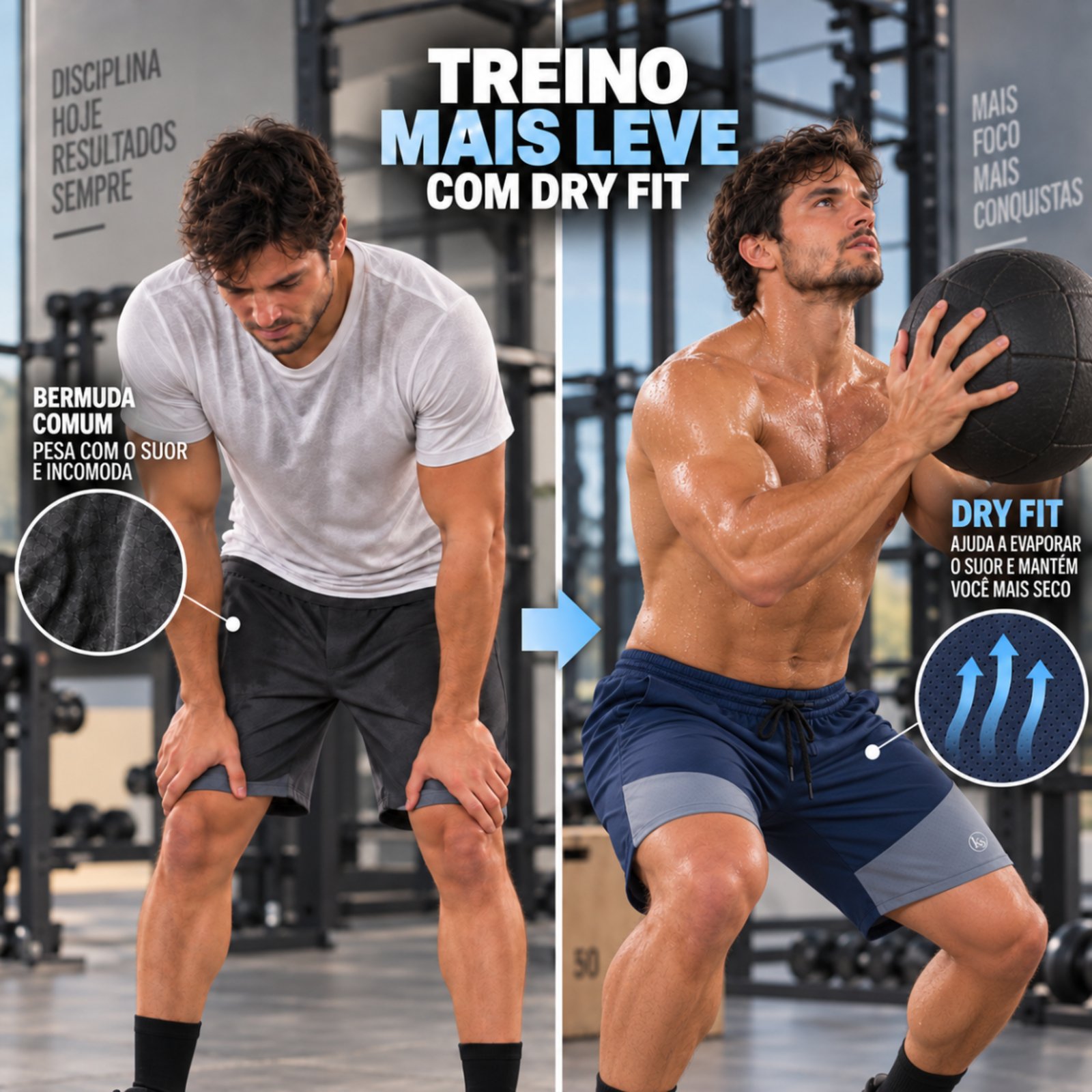 KIT 2 Bermudas Masculina KS Dry Fit Tecido Leve Rspirável Treino Academia Corrida Praia