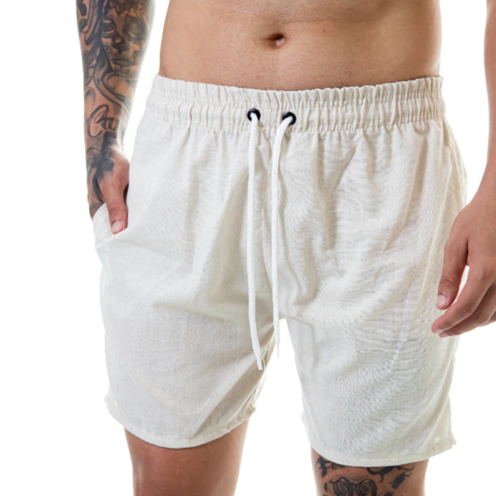 Short Linho Masculino Mauricinho Bermuda Curta Moda Casual Confortavel Bege