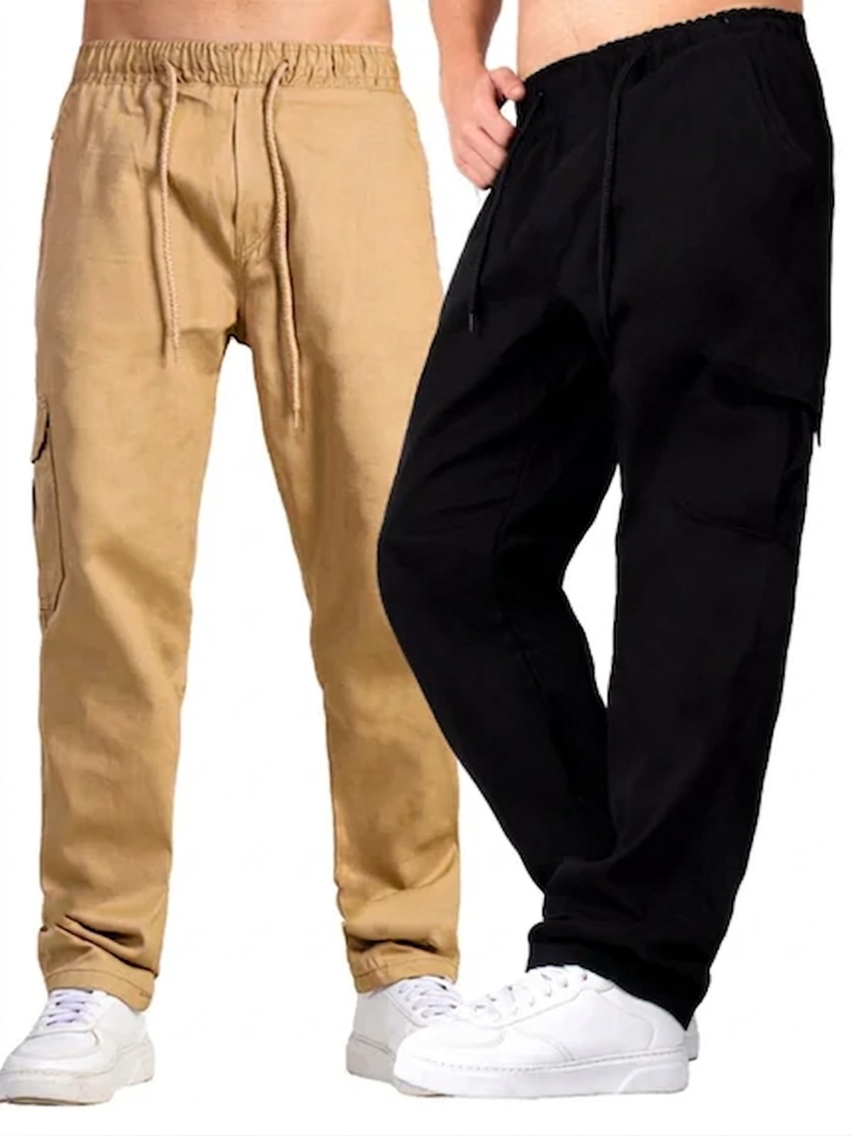 Kit 2 Calça Jogger Cargo Masculina Sem Punho Preto e Bege