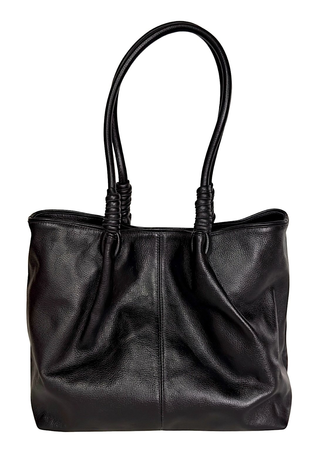 Bolsa Tote Bag em Couro Legítimo Preto a Sacola Grande com Alça de Amarração Artesanal